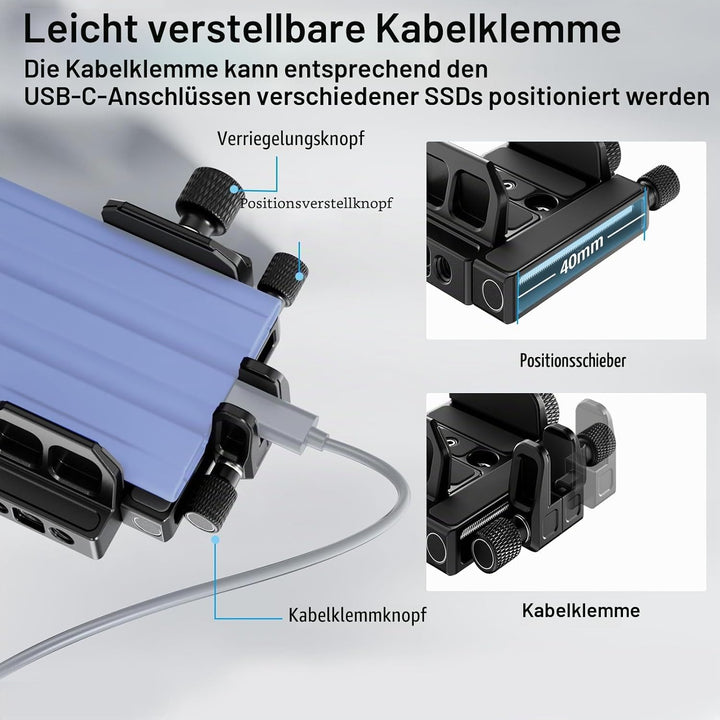 SIRUI Montagehalterung SSD Mount Bracket, Universeller SSD-Halter mit Kaltverschluss und USB-C-Kabel