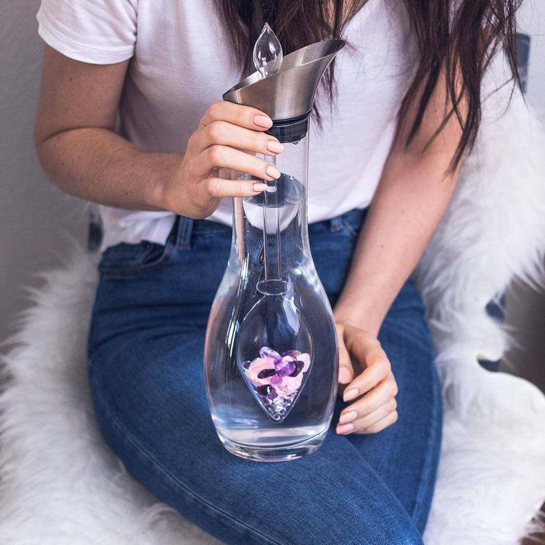 Vitajuwel Wellness Edelsteinwasserset für Zuhause (Karaffe Era & Phiole) mit Amethyst, Rosenquarz &