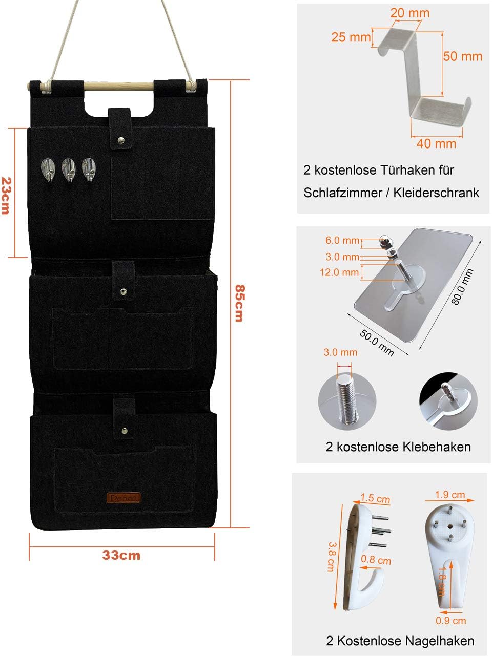 DeSen Hängeorganzier für Tür und Wand, Home-Organizer zum Aufhängen, Wandtasche, Untensilientasche,