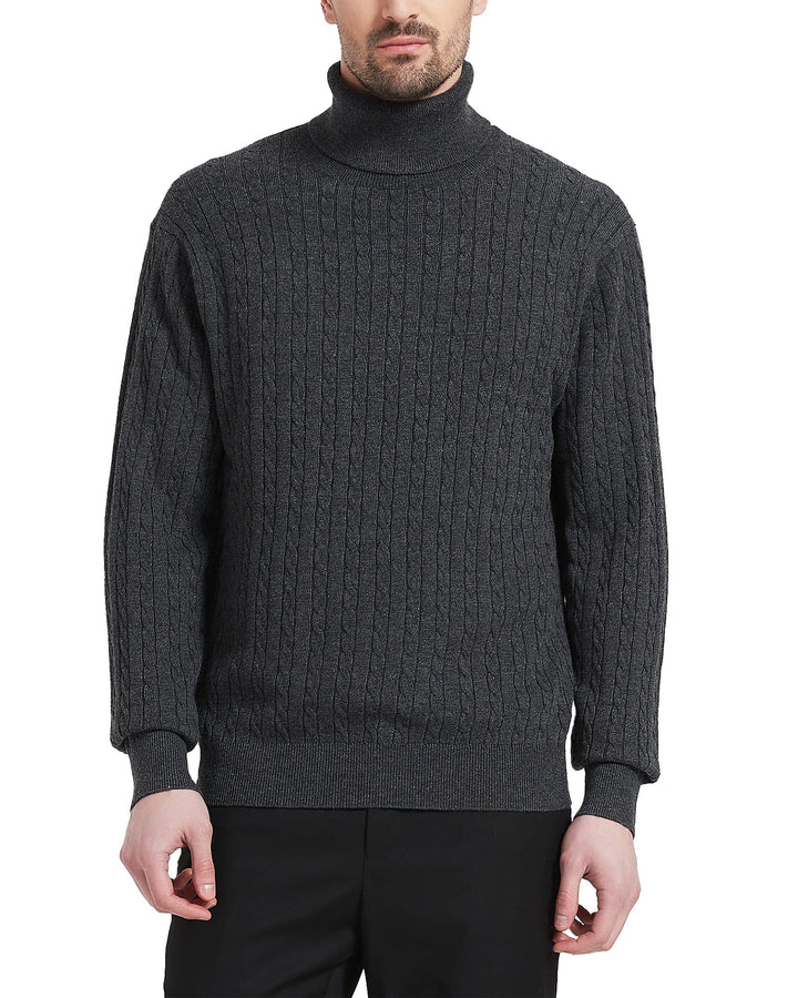 Kallspin Herren Turtleneck Wollmischung Rollkragen Pullover Relaxed Fit Langarm Zopfstrick Jumper S