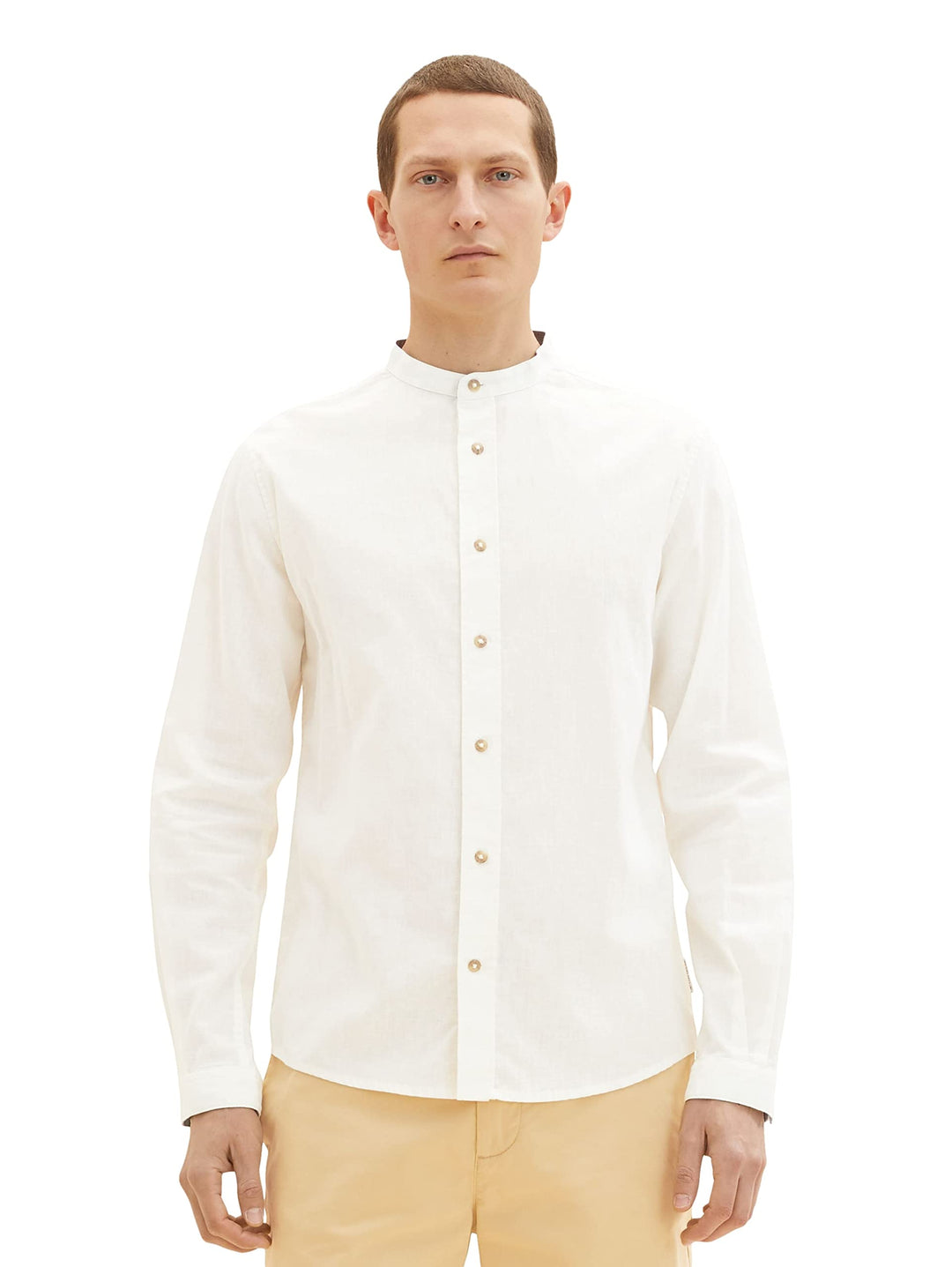 TOM TAILOR Herren Hemd mit Stehkragen aus Leinen XL 10332 - Off White, XL 10332 - Off White