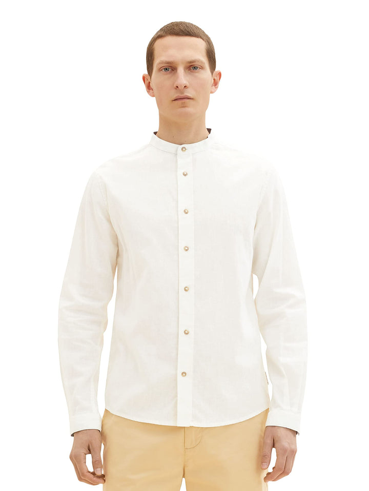 TOM TAILOR Herren Hemd mit Stehkragen aus Leinen XL 10332 - Off White, XL 10332 - Off White