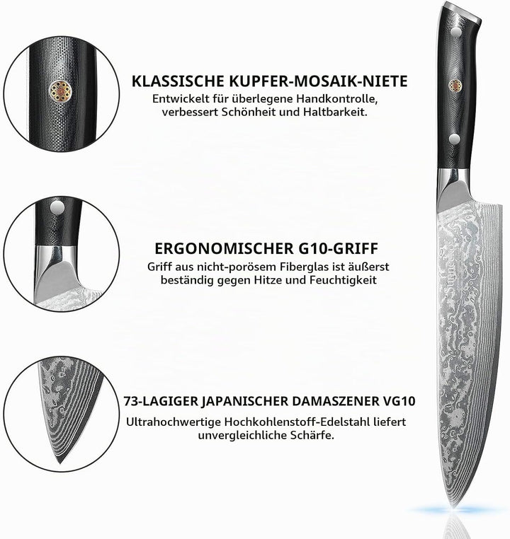 Sunnecko 3 Teilig Damastmesser Messerset, Küchenmesser Fleischmesser Allzweckmesser Damast Messerset