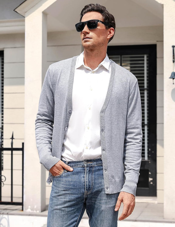 iClosam Herren Strickjacke Cardigan Mit V-Ausschnitt Aus Baumwolle Grau S, Grau S