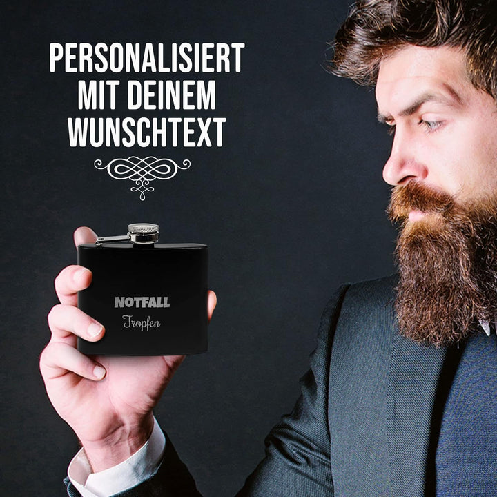 Flachmann mit Gravur aus Edelstahl selbst gestalten - mit Wunschtext gravieren - Geschenkidee für Fr
