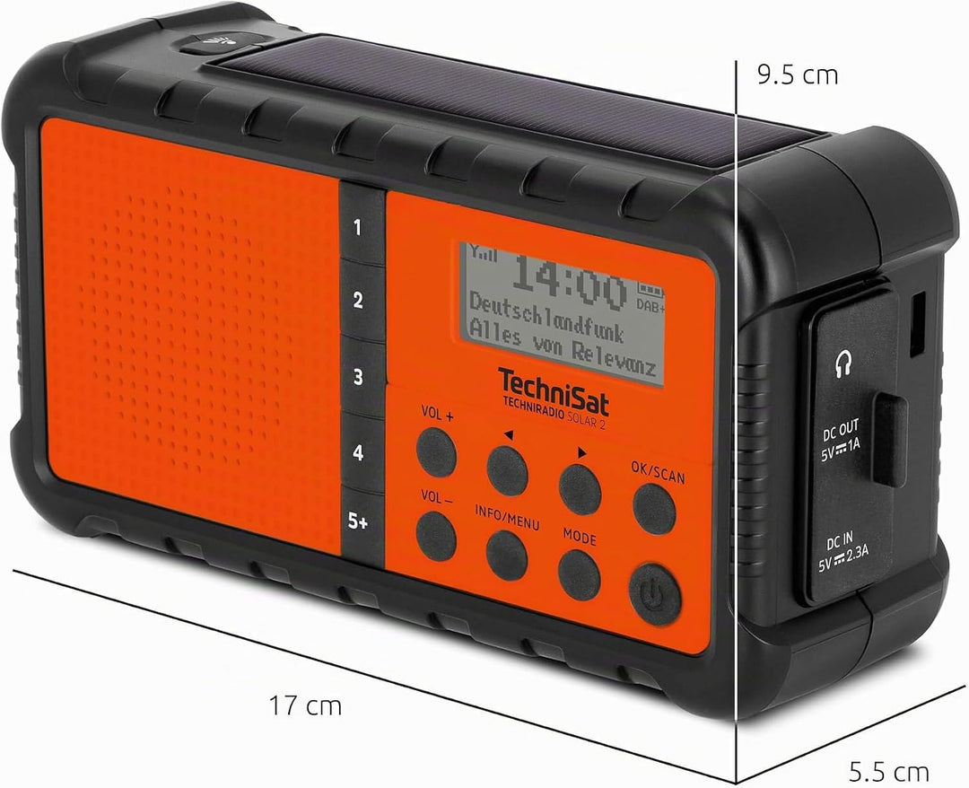 TechniSat TECHNIRADIO SOLAR 2 – DAB+/UKW Solar-Kurbel-Radio (mobiles Camping Radio mit Solarpanel, A