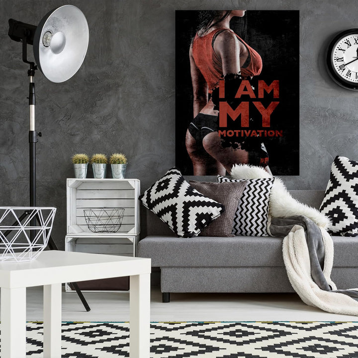wandmotiv24 Leinwand-Bilder Motivation, Grösse 120x90cm, Hochformat, I am My Motivation, Frau, Sport