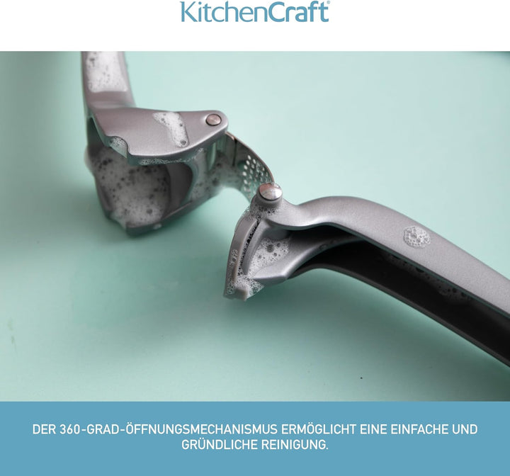 KitchenCraft Knoblauchpresse, leicht zu reinigen, Zerkleinerer und Presse für Knoblauchzehen, mit 36