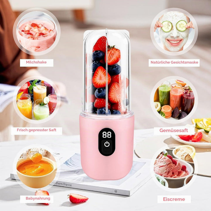 Tragbarer Mixer, Portabler Elektrischer Saftpresse mit Digitalanzeige, 1500mAh Akku, Drahtloser Gebr