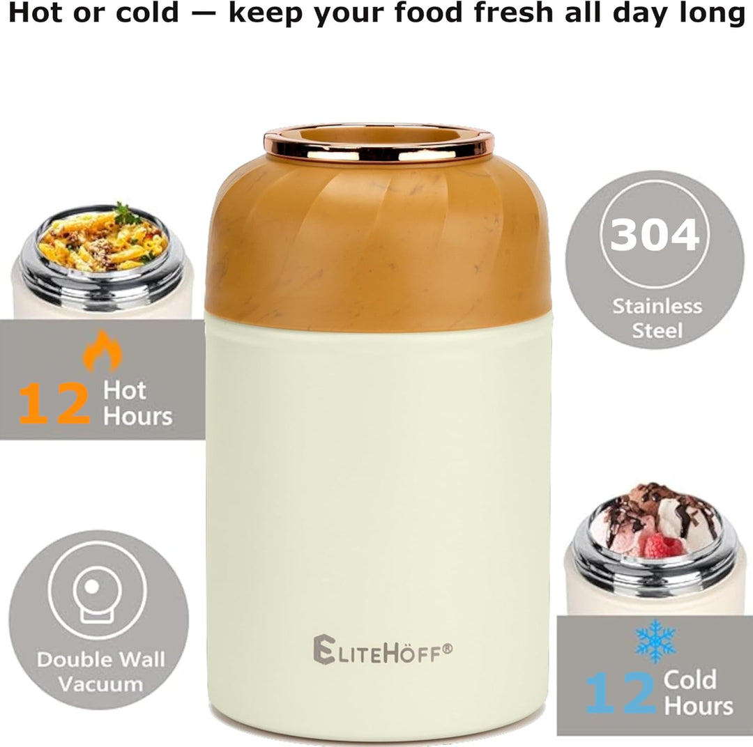EliteHoff Thermobehälter für Essen, 500 ml, Wärmebehälter für Speisen aus Edelstahl mit Löffel, Ausl