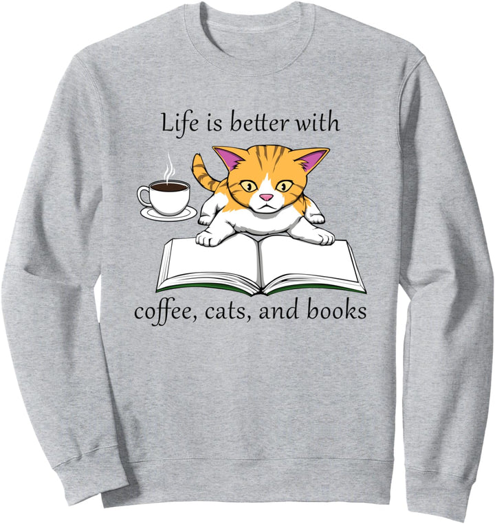 Gemütliche Katze Buch Lesen Kaffee Sweatshirt