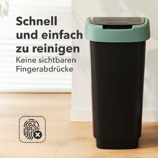 Rotho Twist Mülleimer 50l mit Deckel, Kunststoff (PP recycelt) , schwarz/gelb, 50l (40.1 x 29.8 x 60