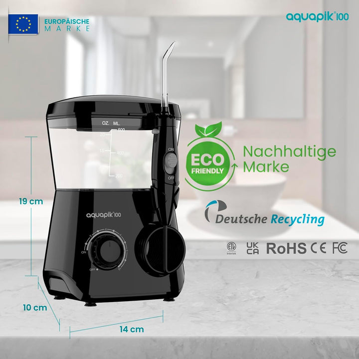 Aquapik® 100 professionelle Munddusche | Plaqueentferner + von Zahnärzten empfohlen | 8 Düsen, 10 Dr