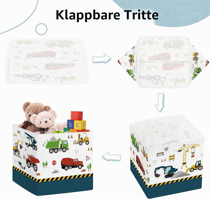 Clastyle 3 Stück Autos Aufbewahrungsbox Stoff für Kallax Faltbar Aufbewahrungskorb Klein Schrank Org