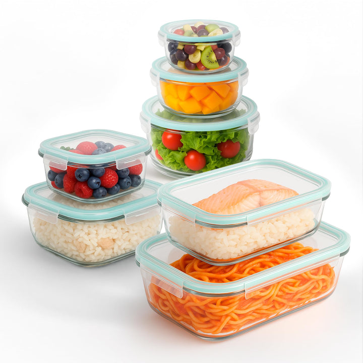 edihome, Glasbehälter Mit Deckel, 14 Stück (7 Behälter + 7 Deckel), Frischhaltedosen, Vorratsdosen S