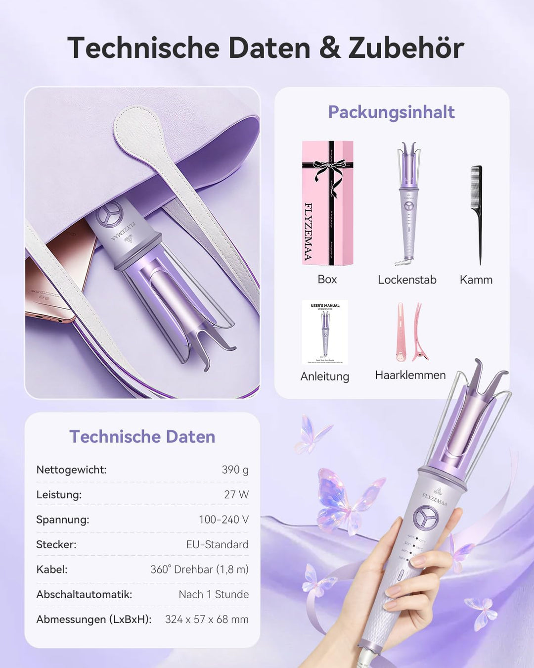 Lockenstab Automatisch 25mm, Lockenstab Grosse Locken und Beach Waves mit 4 Temperaturstufen, Negati