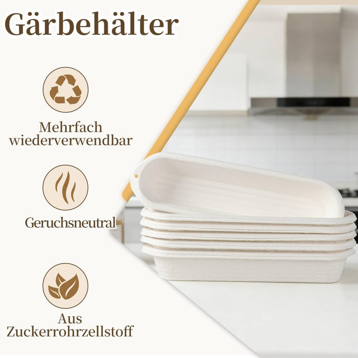 2x Baguette Gärkorb Set | Brotbackkorb mit Leinen | Sauerteig &amp; Baguette, 2
