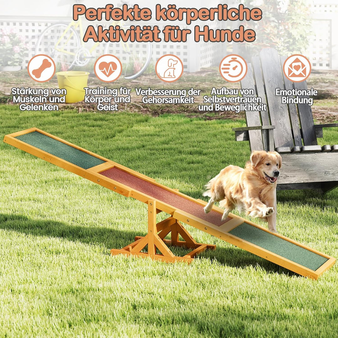 GYMAX Hunde Agility Wippe, Holz Hundewippe mit Rutschfester Rampe, Agility Training Hundesport für I