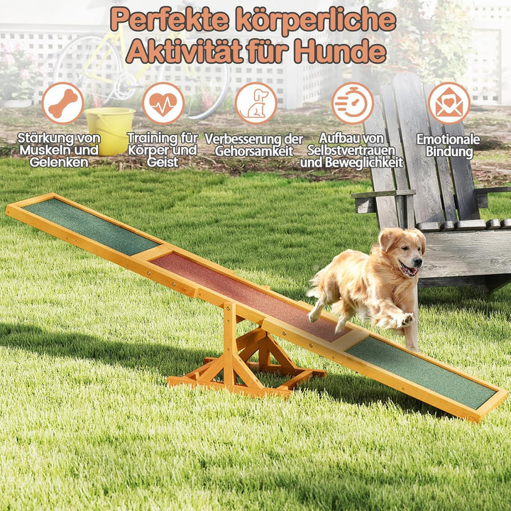 GYMAX Hunde Agility Wippe, Holz Hundewippe mit Rutschfester Rampe, Agility Training Hundesport für I