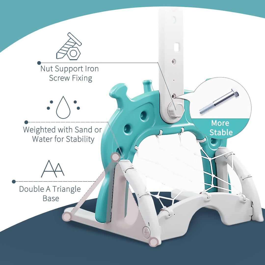 Kinder Basketballkorb Set |4 in 1 höhenverstellbarer Basketballständer & Fussballtor Golfspiel Ringw