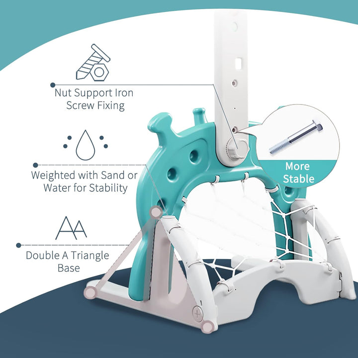 Kinder Basketballkorb Set |4 in 1 höhenverstellbarer Basketballständer & Fussballtor Golfspiel Ringw
