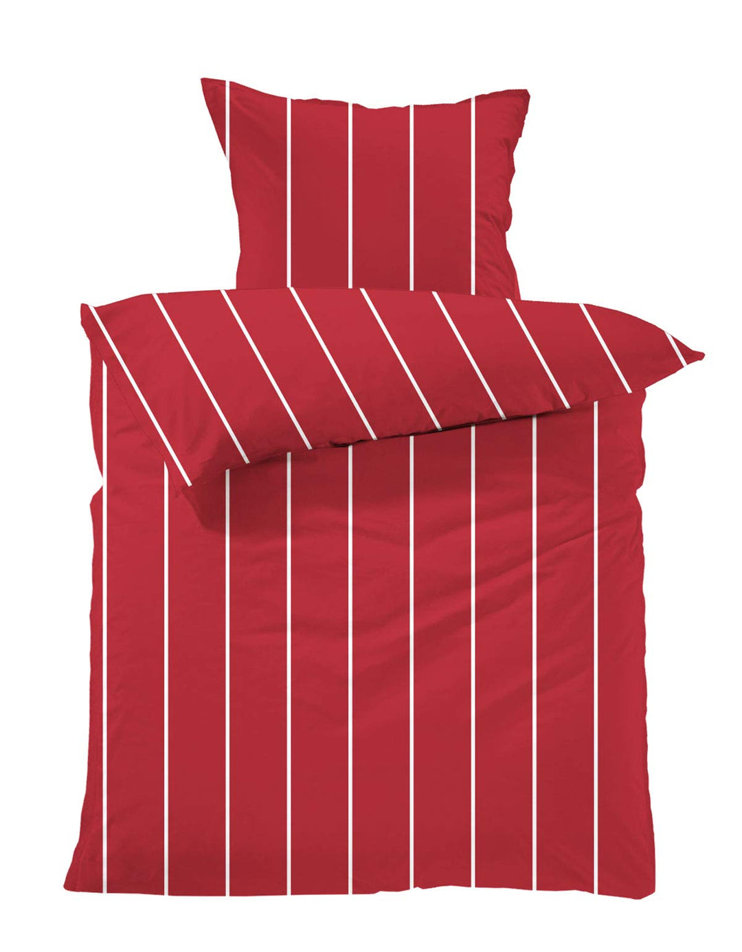 Lavea Bettwäsche Set - Andrea 135 x 200cm + 80 x 80cm. Design: Feine Streifen - Farbe: Rot 100% Baum