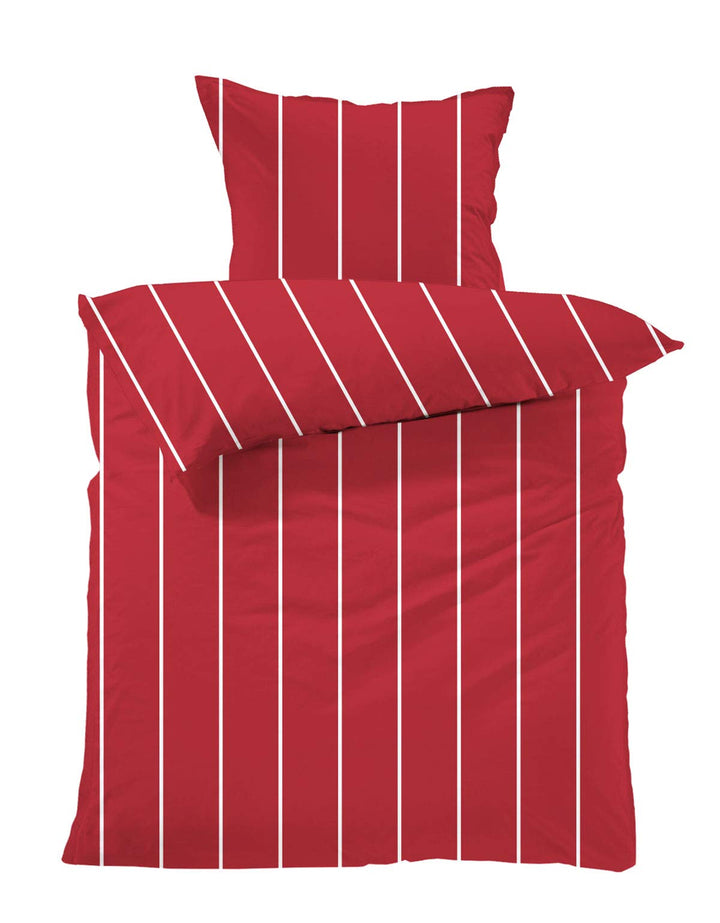 Lavea Bettwäsche Set - Andrea 135 x 200cm + 80 x 80cm. Design: Feine Streifen - Farbe: Rot 100% Baum