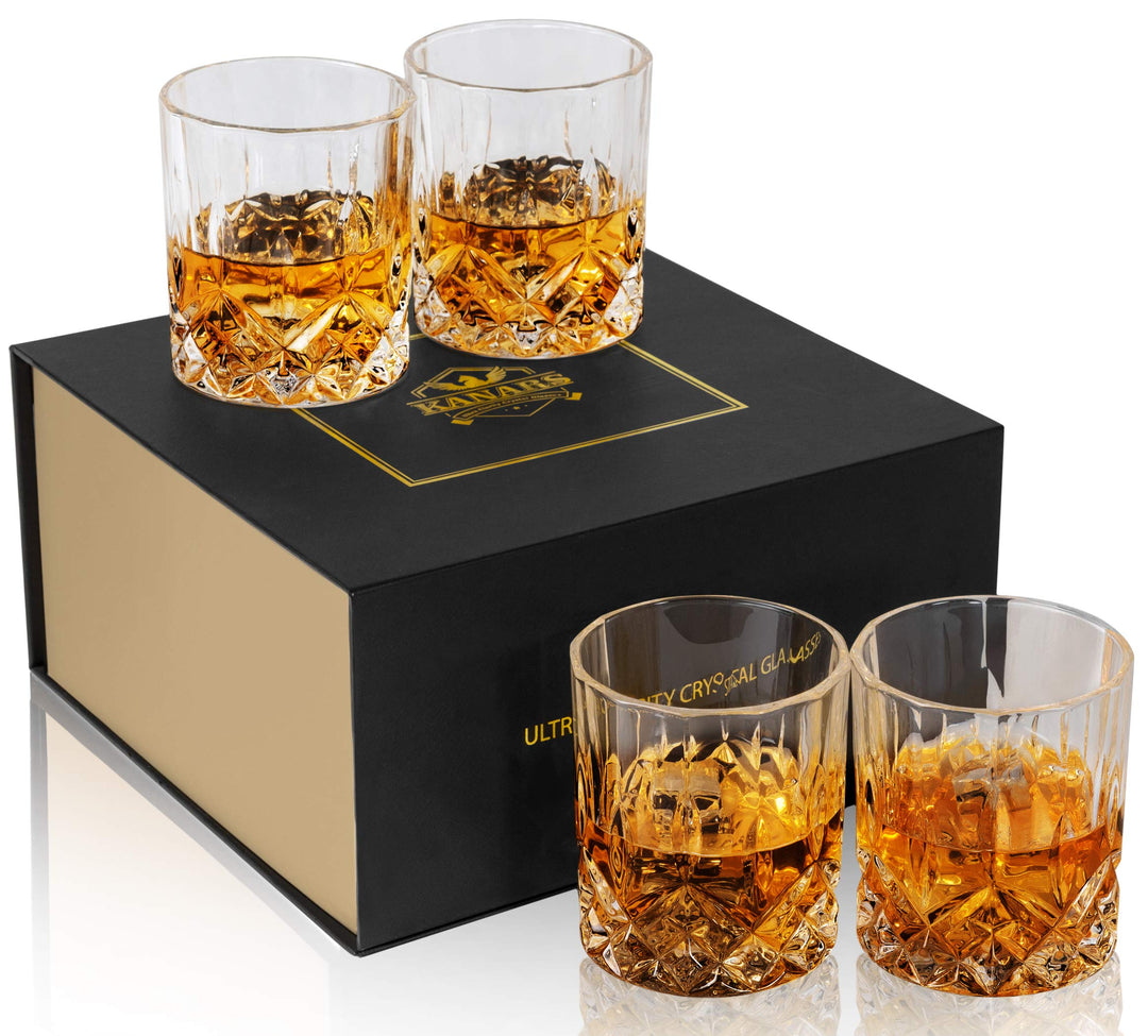 KANARS 4er Set Whisky Gläser, Bleifrei Kristallgläser, Whiskey Glas, 300 ml, Schöne Geschenk Box, Ho