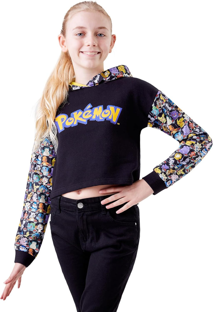 Pokemon Hoodie Mädchen Crop Top Trendige Kapuzenpullover Cropped Hoodie Pullover Sweatshirt für Mädc