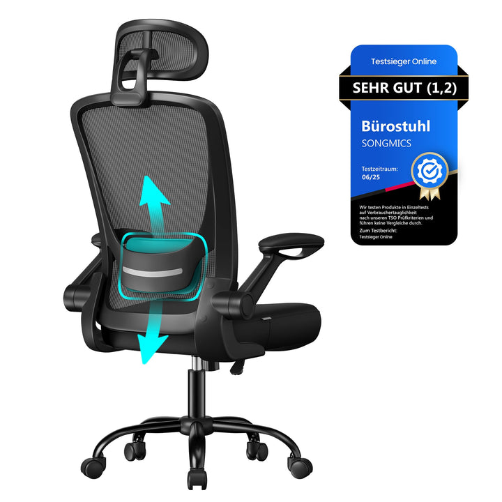SONGMICS Bürostuhl ergonomisch, Schreibtischstuhl, Drehstuhl mit Mesh, gepolsterte Lendenstütze, Wip