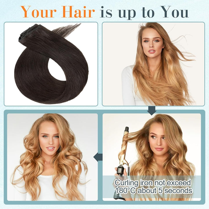Benehair Clip in Extensions Echthaar, 8 Stück 100% Echtes Haar Extension 75g, Naturschwarz Haarverlä