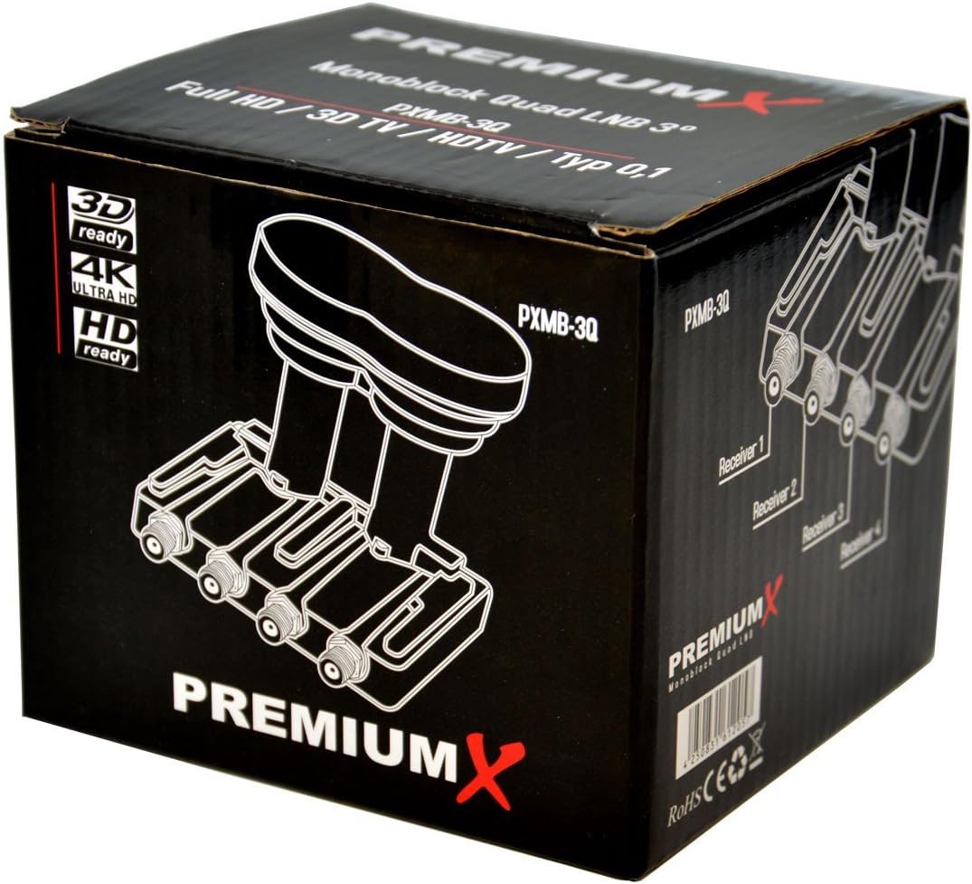 Premium X Quad Monoblock LNB 3° PXMB-3Q 0,1 dB Astra 19,2° Eutelsat 16° HDTV FullHD UltraHD 4K 3D ta