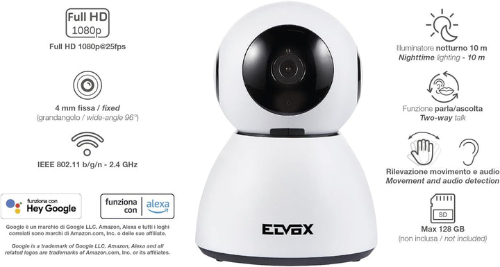 Vimar 46239.040A WiFi Motor-Farbkamera Kompatibel mit Alexa, HD Auflösung 1080, Bewegungsmelder funk
