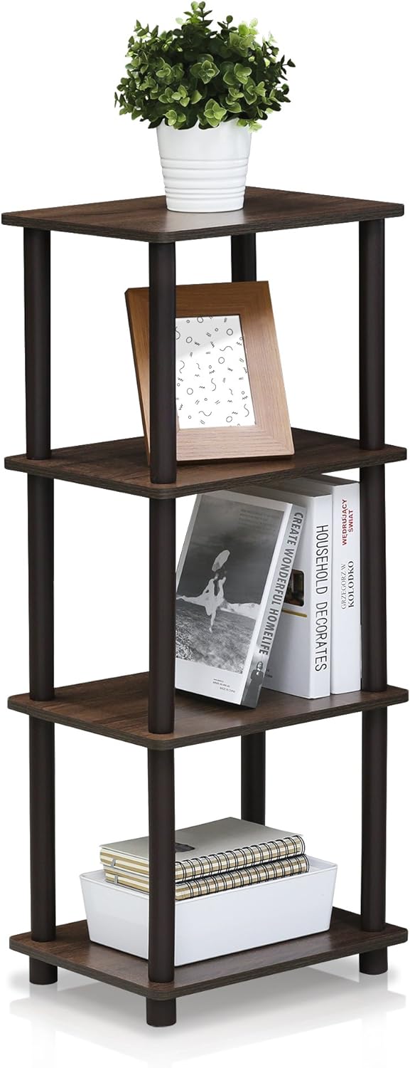 Furinno Raumregalsystem mit 3 Fächern, holz, Nussbaum/Braun, 29.46 x 29.46 x 92.71 cm Walnuss/Braun