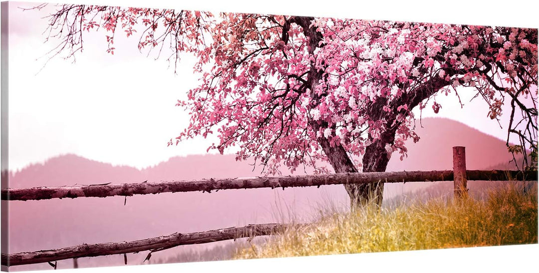 ge Bildet Bild auf Leinwand | Frühlingsbaum - Natur Baum Rosa Pink A in 120x50 cm als Panorama Wandb