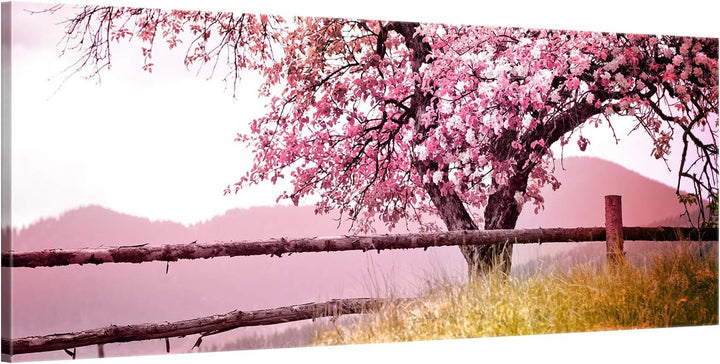 ge Bildet Bild auf Leinwand | Frühlingsbaum - Natur Baum Rosa Pink A in 120x50 cm als Panorama Wandb