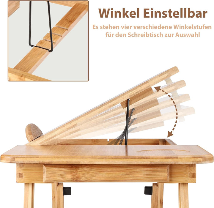 Queiting Laptoptisch 50x30cm Laptop Tisch Betttisch Laptop Knietisch Bambus Notebooktisch mit Lüftun