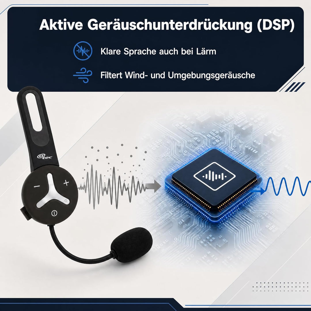 @tec Buddy Chat Duo (2er Set) Bluetooth® Headset Gegensprechanlage, Freisprechanlage, Fahrrad, Sport
