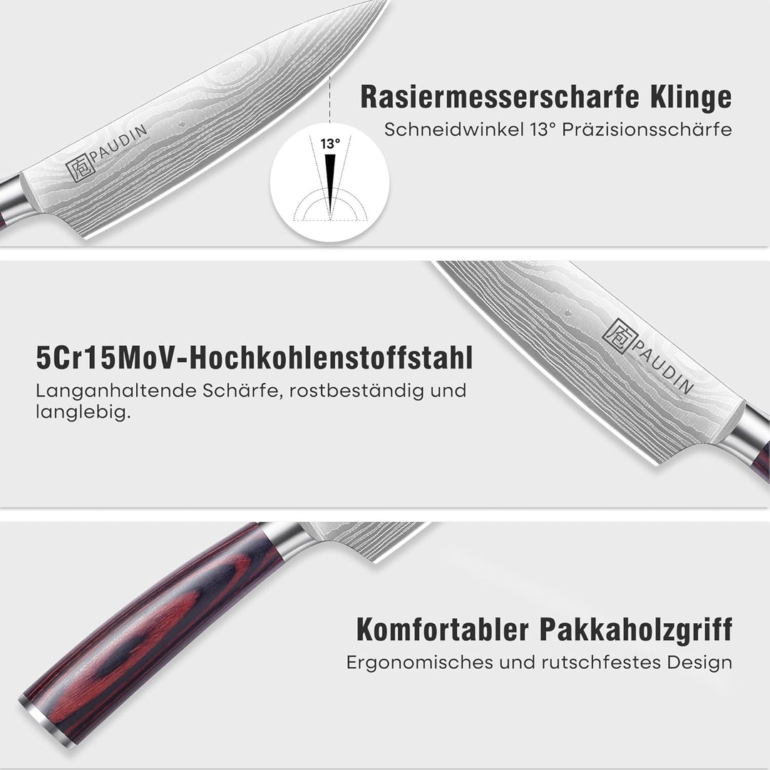 PAUDIN Kochmesser 15 cm Küchenmesser klein scharf profi Messer als Allzweckmesser Fleischmesser Gemü