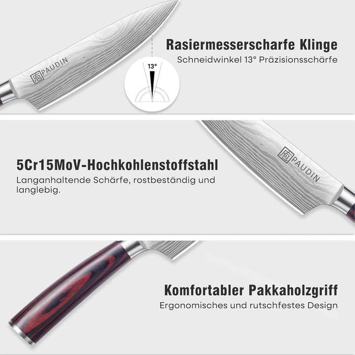 PAUDIN Kochmesser 15 cm Küchenmesser klein scharf profi Messer als Allzweckmesser Fleischmesser Gemü
