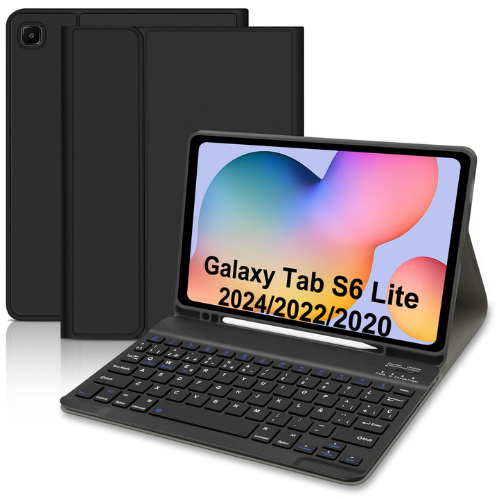 Schutzhülle mit spanischer Tastatur Ñ für Samsung Galaxy Tab S6 Lite, dünne Hülle mit Stifthalter, m