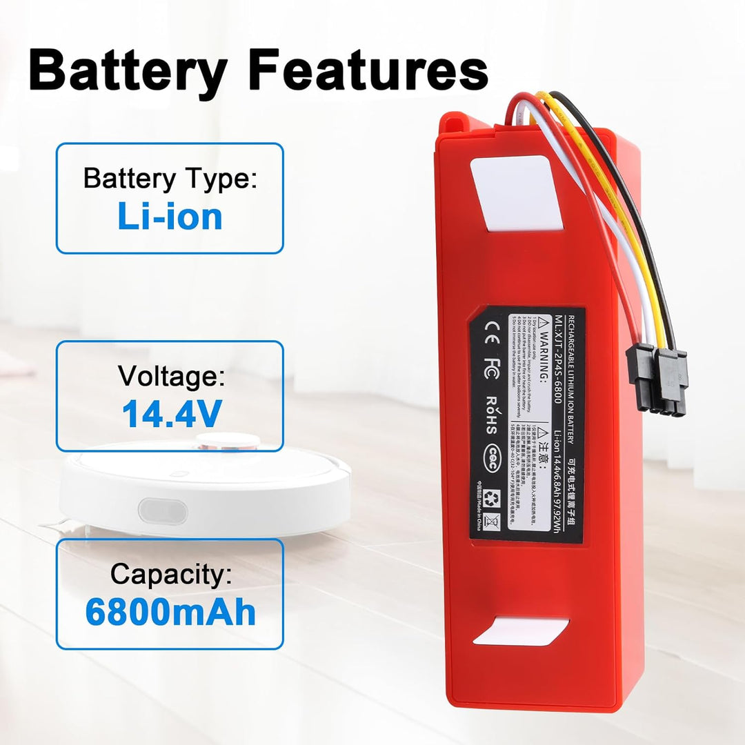 14,4 V 6800 mAh Ersatzakku Kompatibel mit Xiaomi Roborock S5 S50 S51 S55 S6 S7 Mijia Xiaowa E4 E20 E