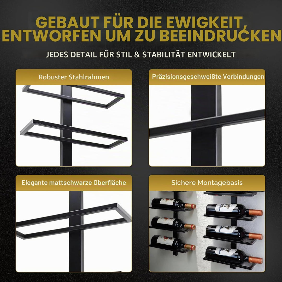 Wand-Weinregal für 4 Flaschen – Hängendes Weinregal aus Hochwertigem Stahl – Matt Schwarz – Industri