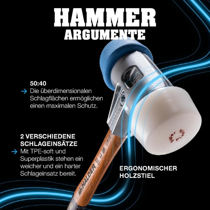 SIMPLEX-Schonhammer, TPE-soft; mit Tempergussgehäuse und hochwertigem Holzstiel | D=50 mm | 3001.051