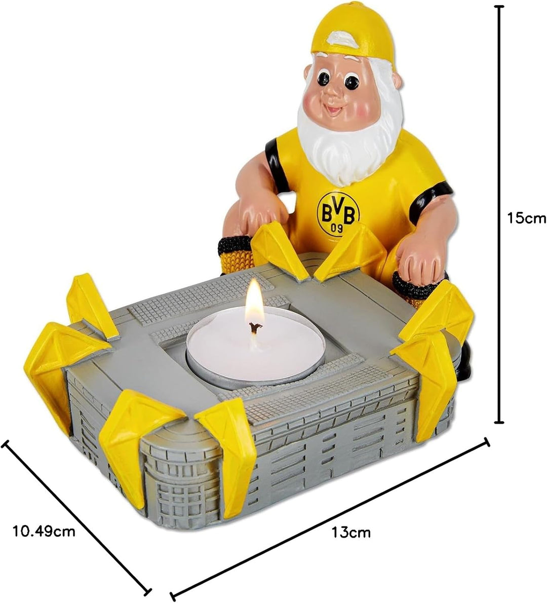 Borussia Dortmund BVB Gartenzwerg mit Stadion - Teelichthalter - 15x13x10,5 cm, Gelb