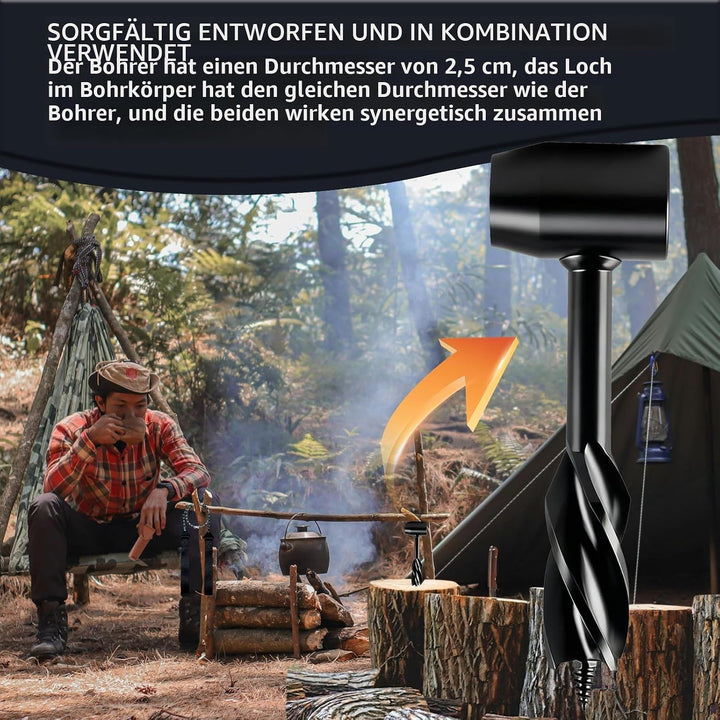 WhaleO Handbohrer Bushcraft, Handbohrer Holz mit Lederhülle,Holzbohrer Outdoor Bohrer Outdoor Surviv