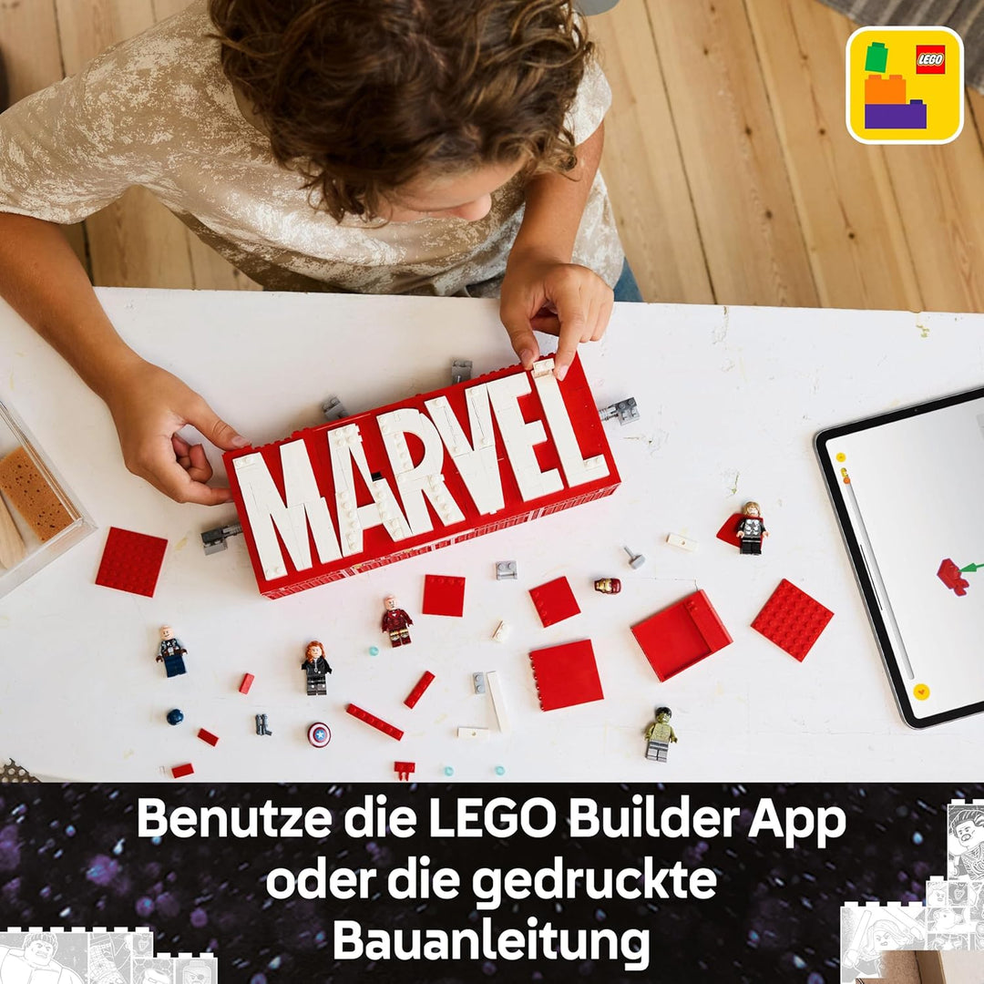 LEGO | Marvel: MARVEL Logo & Minifiguren - Sammlerstück inkl. Hulk, Thor, Iron Man, Black Widow und