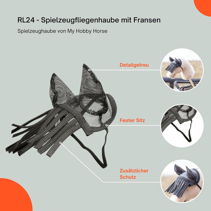 RL24 - Spielzeugfliegenhaube mit Fransen von My Hobby Horse – Spielzeug Haube für Dein Steckenpferd
