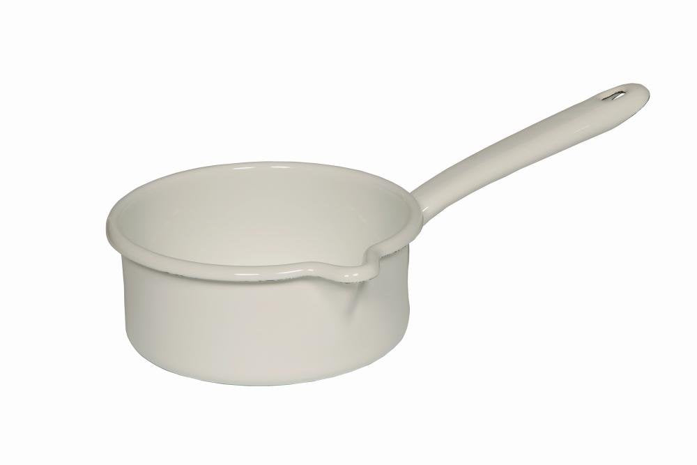 Riess, 0035-033, Stielkasserolle mit grossem Ausguss ø 12cm, WEISS, Emaille, Vol. (rec.): 0,5 Liter,