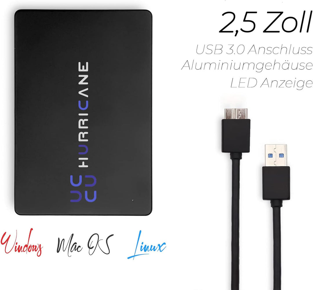 HURRICANE MD25U3 Externe Festplatte 1TB Speicher 2,5" USB 3.0 für Fotos TV Laptop PS4 PS5 Xbox kompa